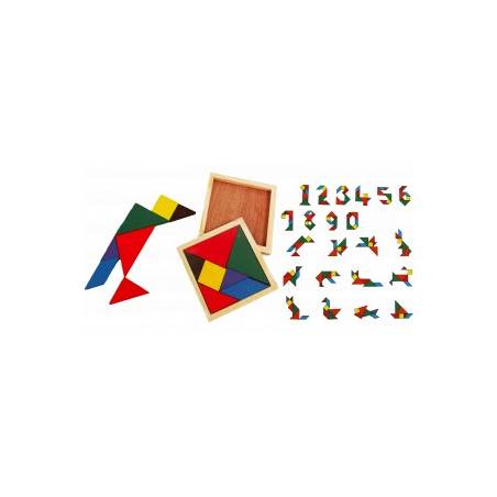 PUZZLE GEOMETRIE / TANGRAM en BOIS 12X12 CM 7 FORMES