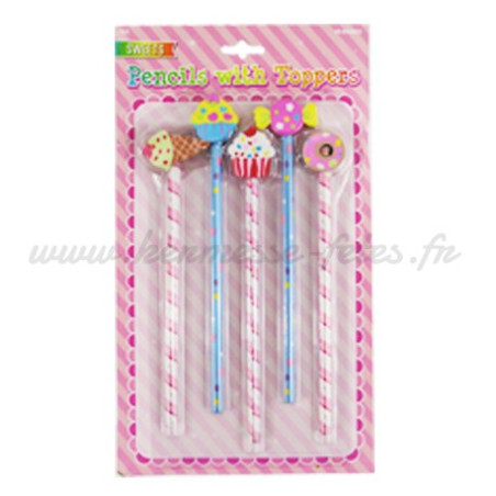 CARTE DE 5 CRAYONS A PAPIER + GOMME FANTAISIE