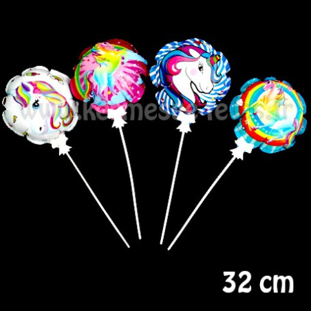 BALLON AUTOGONFLANT LICORNE + BATON 32 cm