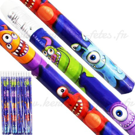 CRAYON A PAPIER "MONSTRES" AVEC GOMME 18 CM