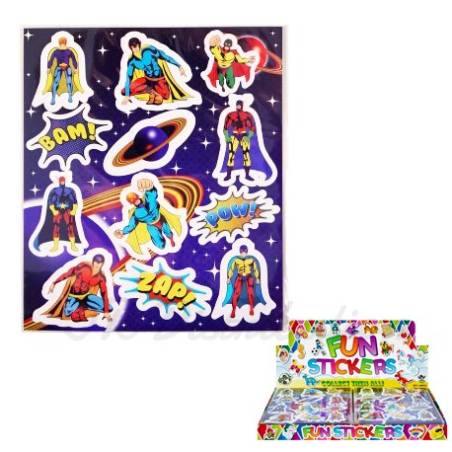 PLANCHE DE 12 STICKERS 10 x 11.5 cm " SUPER HERO"