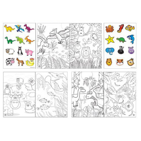 ALBUM A COLORIER 8 pages + STICKERS sur le THEME " ANIMAL "