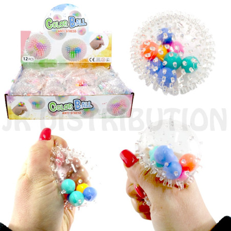 BALLE PICOTS ANTI-STRESS Ø 6.5cm avec PERLES COULEURS