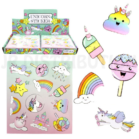 PLANCHE DE 12 STICKERS 10 x 11.5 cm " LICORNE  "