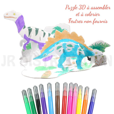 PUZZLES DINOS 3D A COLORIER x2  + DECOR