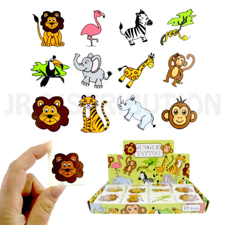 SACHET de 12 TATOUAGES ANIMAUX de la JUNGLE