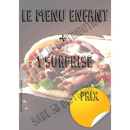 AFFICHE 42x30cm " 1 MENU ENFANT + 1 SURPRISE "  pour vitrine