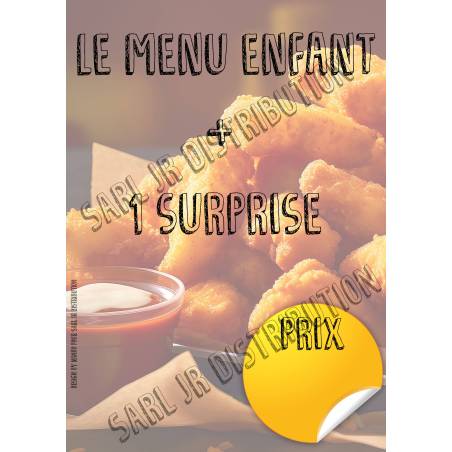 AFFICHE 42x30cm " 1 MENU ENFANT + 1 SURPRISE "  pour vitrine