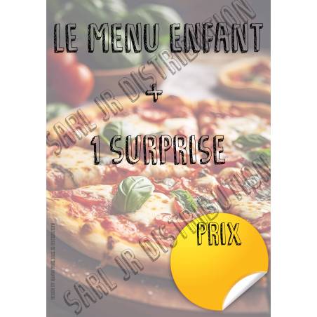 AFFICHE 42x30cm " 1 MENU ENFANT + 1 SURPRISE "  pour vitrine