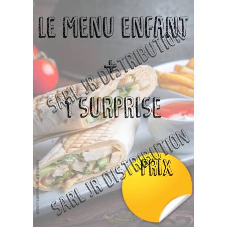 AFFICHE 42x30cm " 1 MENU ENFANT + 1 SURPRISE "  pour vitrine