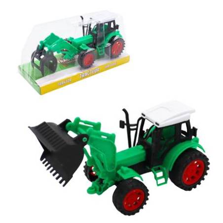 VEHICULE TRACTEUR RETRO FRICTION + OUTILS 19 cm